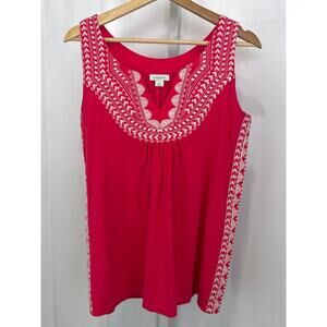 SUNDANCE Embroidered Misaki Tank Top Sleeveless Slub Cotton Watermelon Pink S